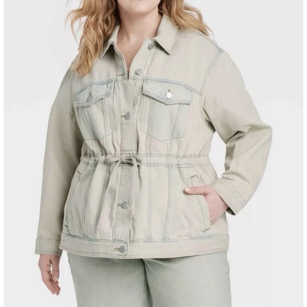 Universal Thread Denim Utility Jacket XXL Light Wash Drawstring Shacket Casual